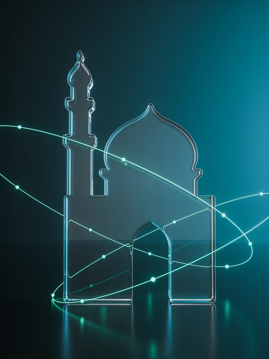 رمز مسجد تحيط به خطوط رقمية