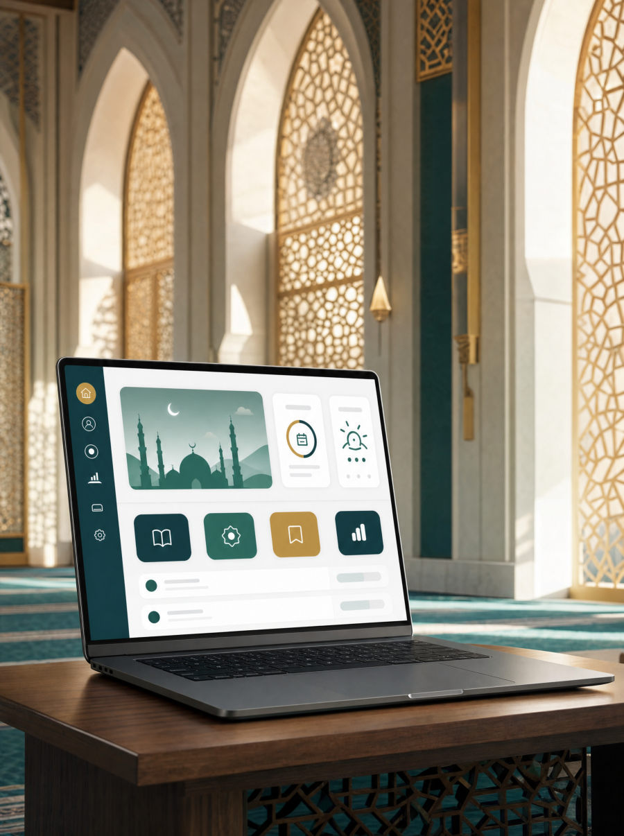 حاسب في مسجد يعرض تطبيقاً رقمياً